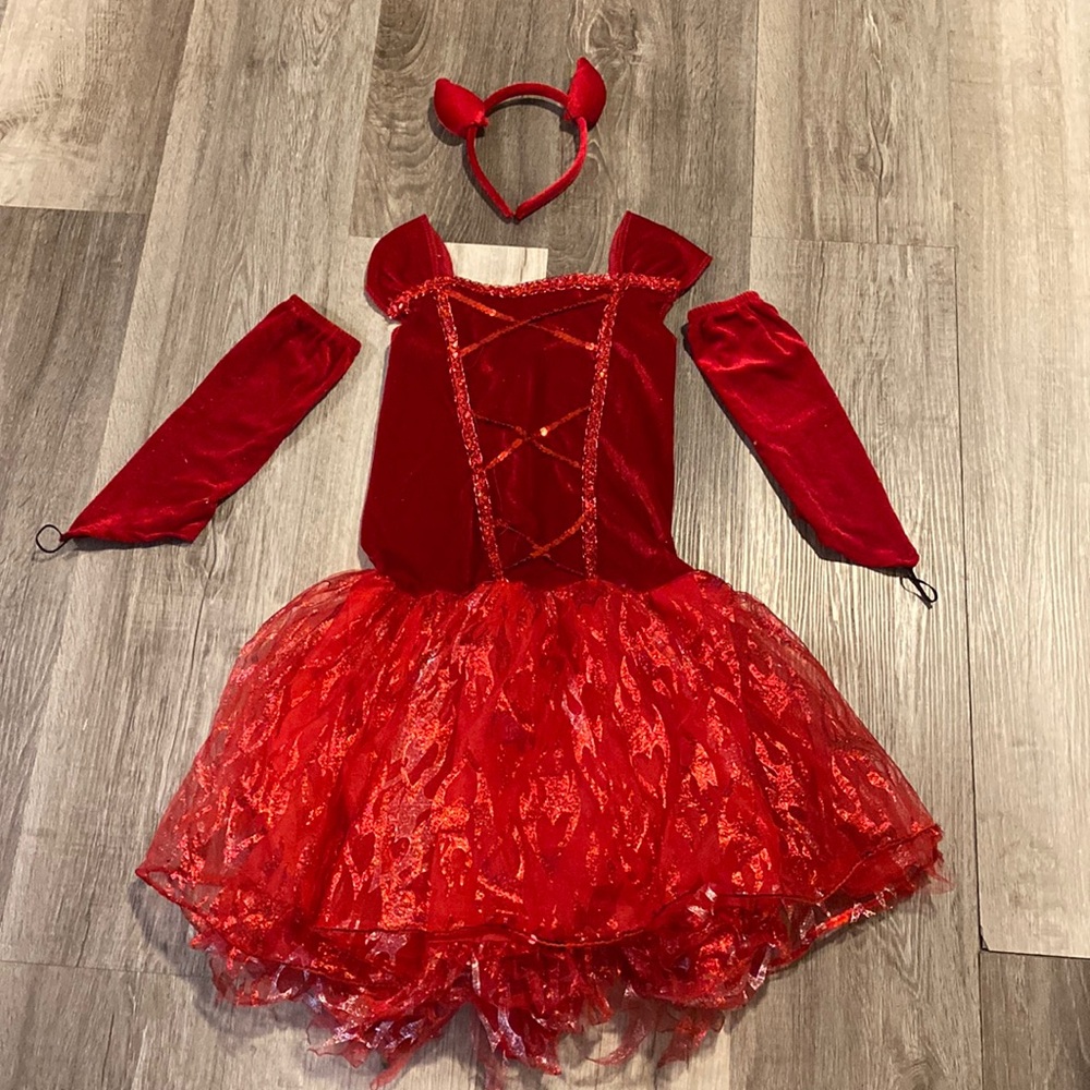 Spirit Girls Fiery Devil Halloween Costume size L 10-12